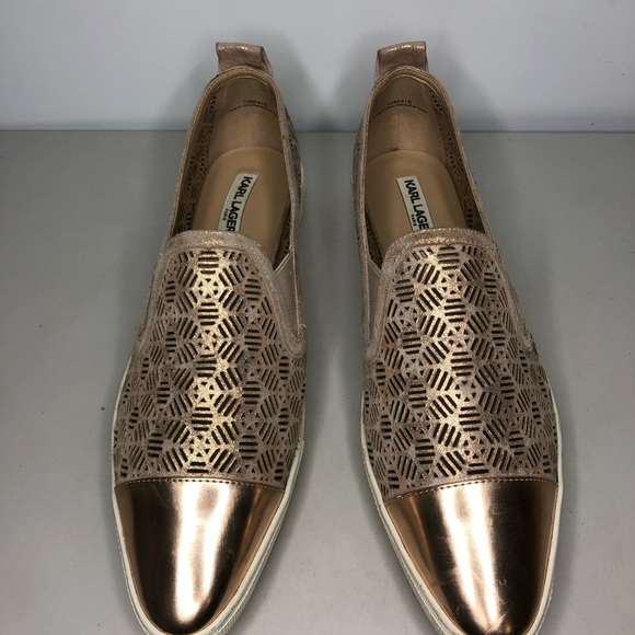 Karl Lagerfeld Rose Gold Leather Cut Out Cap Toe Slip On Sneaker Shoes Women 41B - Picture 6 of 16